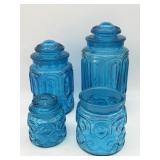 L.E. SMITH MOON & STARS BLUE GLASS CANISTERS