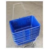 Stack of Blue Plastic Shopping Baskets