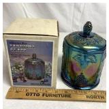 Carnival glass harvest canister candy jar