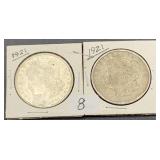 2- 1921 Morgan Dollars