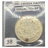 1951 Canadian Half Dollar "MS-63"