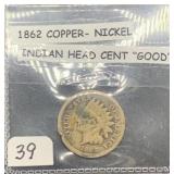 1862 Copper- Nickel Indian Head Cent "Good"