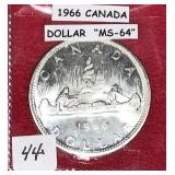 1966 Canada "Canoe" Silver Dollar  "MS-64"