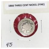 1866 Three Cent Nickel "Fine"