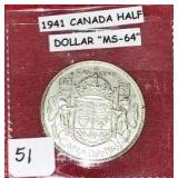 1941 Canada Half Dollar "MS-64"