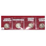 4 Buffalo Nickels: 1936-D & 1937 & 1937-D & 1938-D