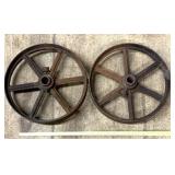 2 Primitive metal small wagon wheels