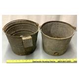 2 vintage galvanized  steel buckets waterers