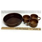 Pfaltzgraff 9" bowl, 3 - 9 oz cups