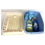 Dish soap/Rubbermaid tub/dish dryer
