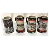 4 Budweiser holiday Steins