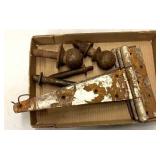 Two receiver balls/3 vintage hinges