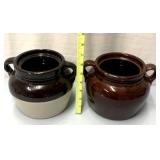 2 Stoneware bean pot/missing lids-marked on bottom