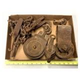 Vintage metal pulleys