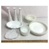 Variety of white glassware
