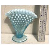 vintage Fenton Blue Opalescent Hobnail Fan Vase