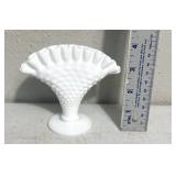 vintage Fenton White Milk Glass Hobnail fan vase