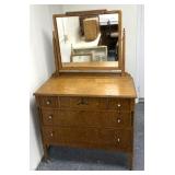 Antique Tiger Wood themed vanity, dresser, five