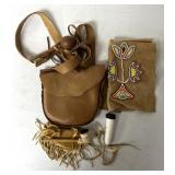 Leather purse/tobacco pipe with holder/other