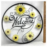 Sunflower themed metal welcome wall hanging