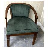 Vintage green cushion, wood framed armchair