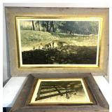 2 wooden framed prints unknown artist