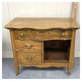32" wide antique wooden  dry sink on wheels