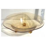 Amber tri-footed glass bowl