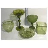 Variety of green glassware