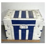 Vintage shipping trunk, white and blue