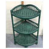 Wicker corner shelving unit