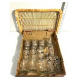 Vintage themed glass cups & basket