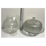 Glass cake stand & large brandy snifter