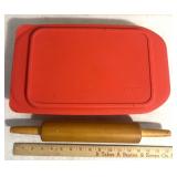 Pyrex dish / rolling pin