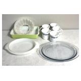 Pyrex/other bakeware/corning ware, coffee mugs