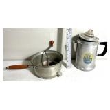 Vintage food mill & coffee percolator pot