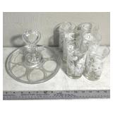 Party time glass service tray with floral pattern