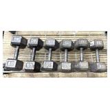 6 cast iron hex dumbbells