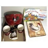 Chicken/rooster themed kitchenware/books