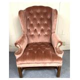 vintage pink tufted velvet wingback chair