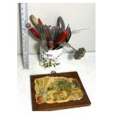 Vintage Kitchen utensils/wooden wall hanging