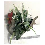 Metal chicken basket with artificial plants