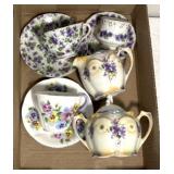 Purple/floral themed tea cups/other
