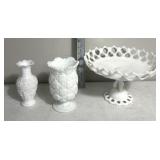Milk glass stand and vases