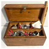 Sewing box with vintage sewing items