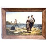 Canvas oil, painting, coastal theme, wood framed