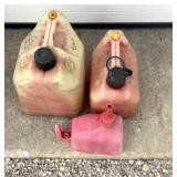 Two small gas cans/one funnel