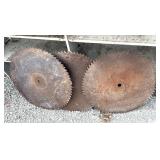(3) 28" approximately vintage metal circular saw