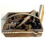Variety of tools-vintage wooden tool carrier