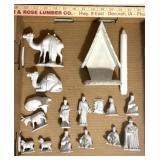Vintage nativity scene pieces, initials AHH on